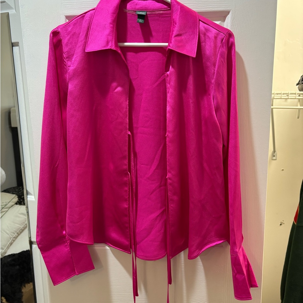 Vibrant Pink Tie Front Blouse